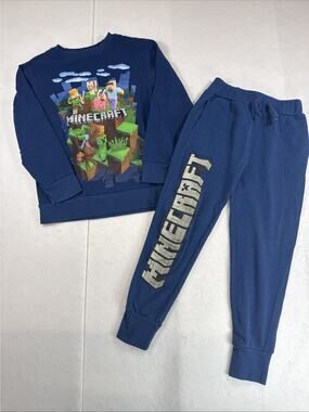 Minecraft Boys Navy Tracksuit Jogger Set Sweatshirt & Pants Video Game Graphic M